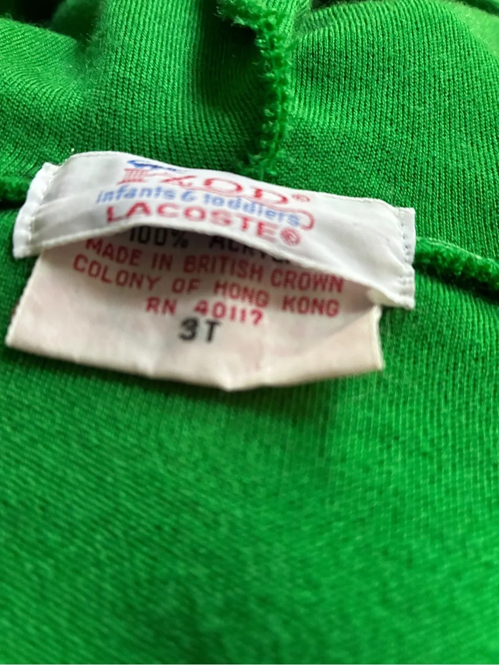 Vintage 70s Lacoste Kids 3T Green Zip Front 2 Piece Sweat Suit Boys Girls NWT